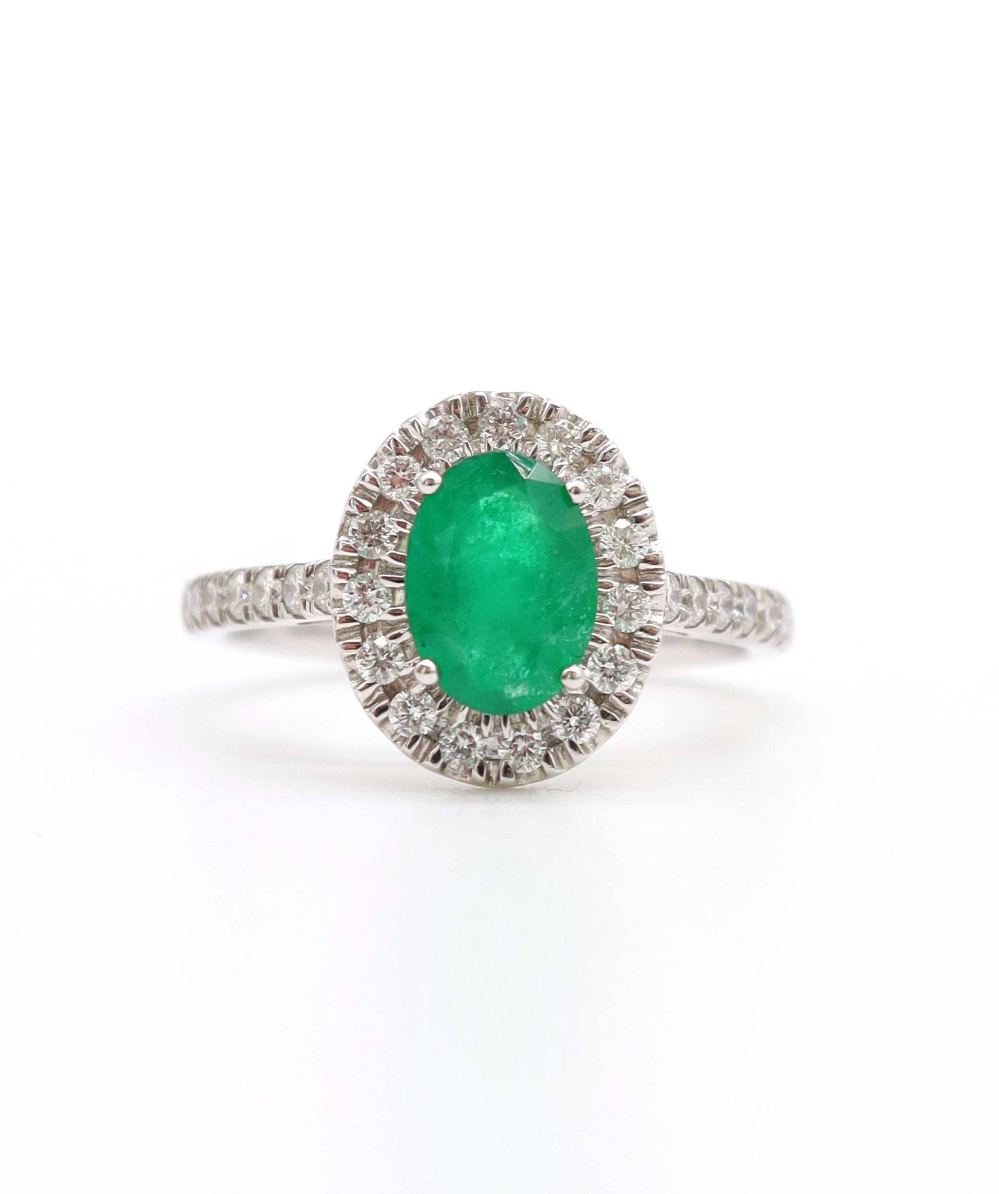 Luxury Promise 1.11ct Emerald & Diamond Ring in 18K White Gold DXBCS5093