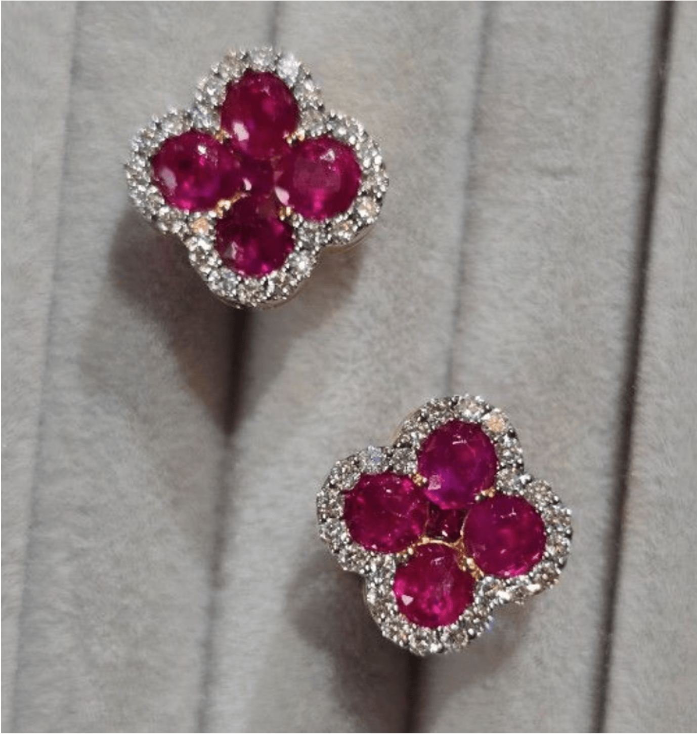 Luxury Promise 1.64ct Unheated Burma Ruby Earrings (Vivid Red) with natural diamonds in 18K gold setting SYCB12
