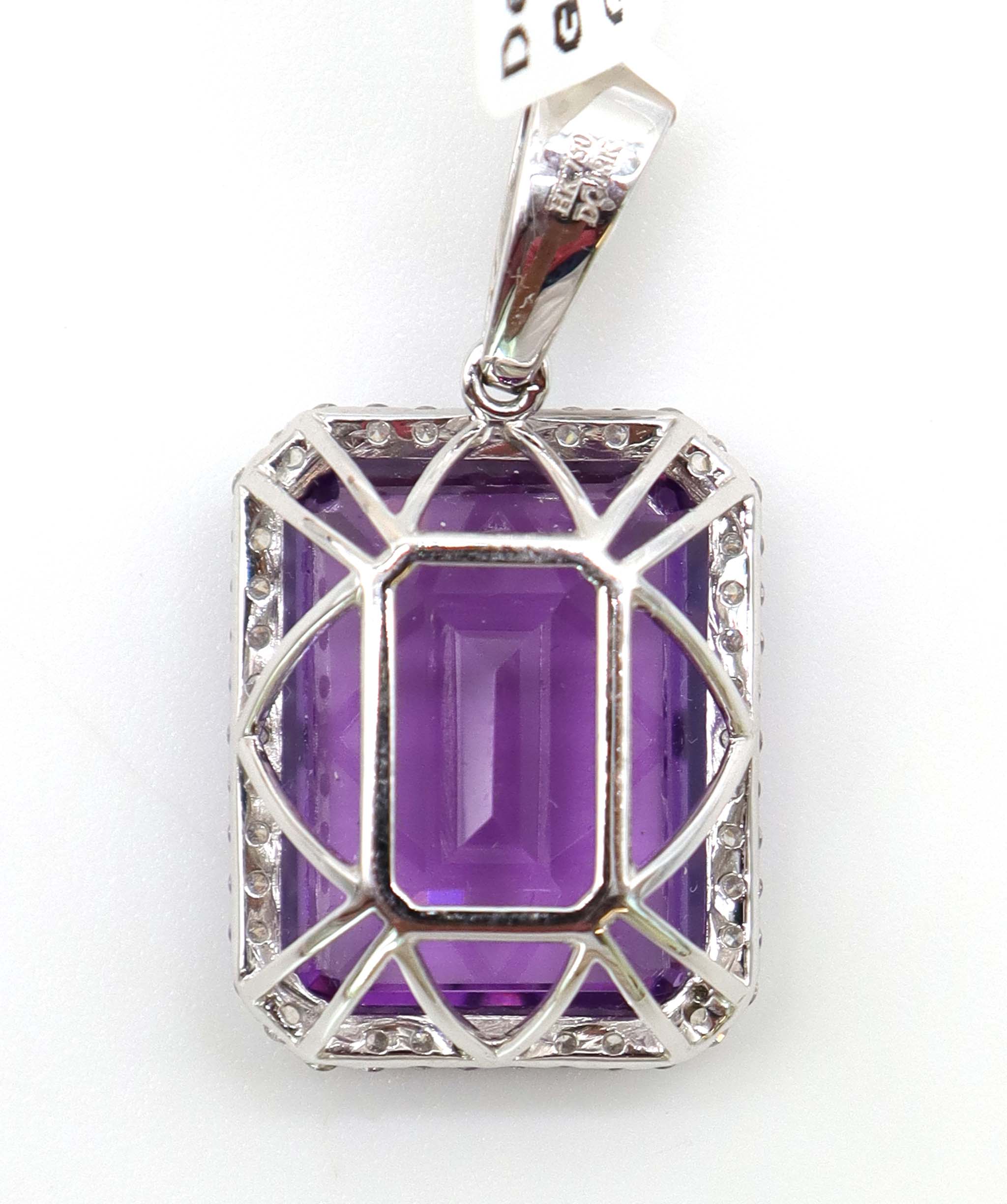 Luxury Promise 10.87ct Amethyst Diamond Halo Pendant in 18K White Gold DXBCS5074