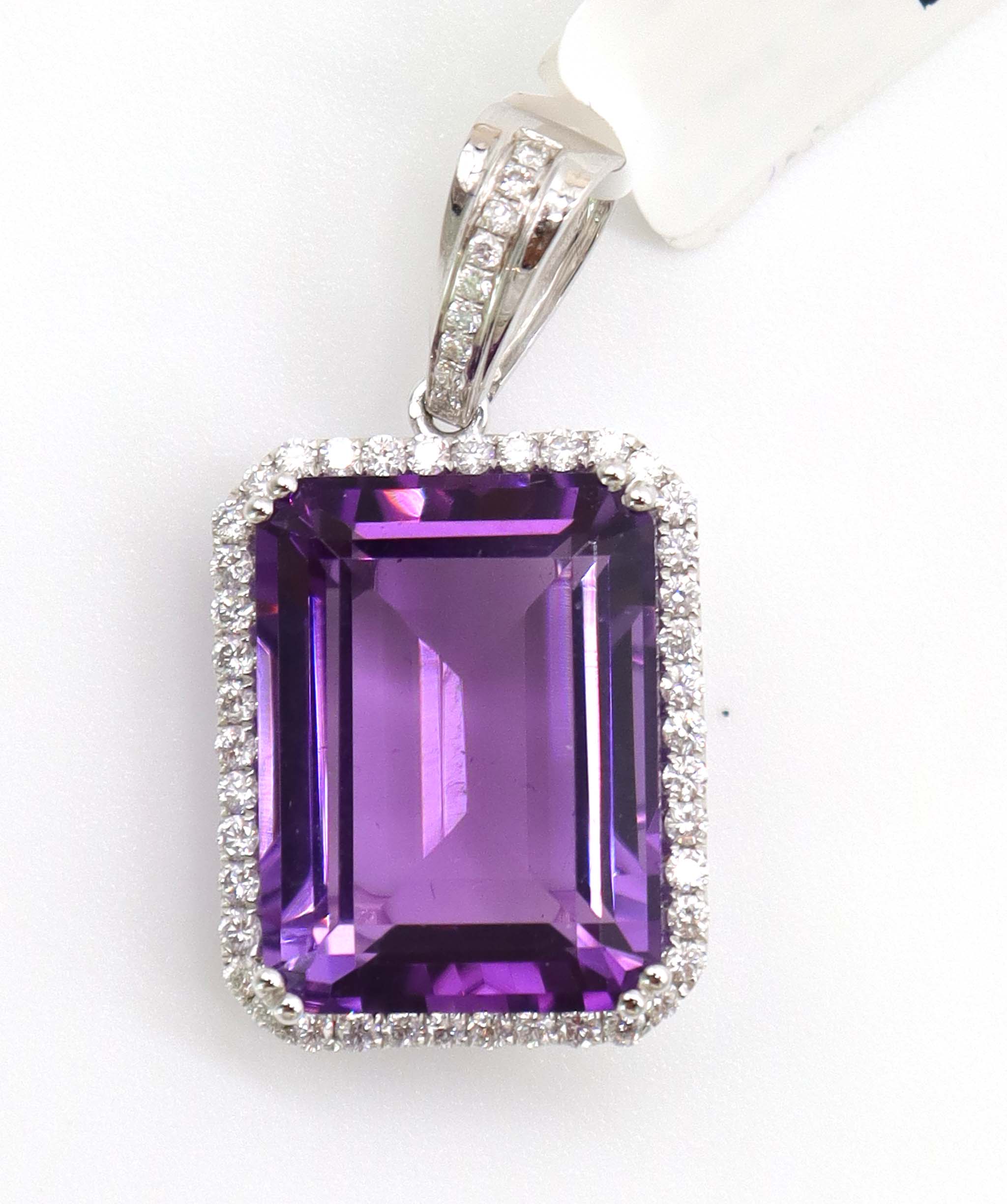 Luxury Promise 10.87ct Amethyst Diamond Halo Pendant in 18K White Gold DXBCS5074
