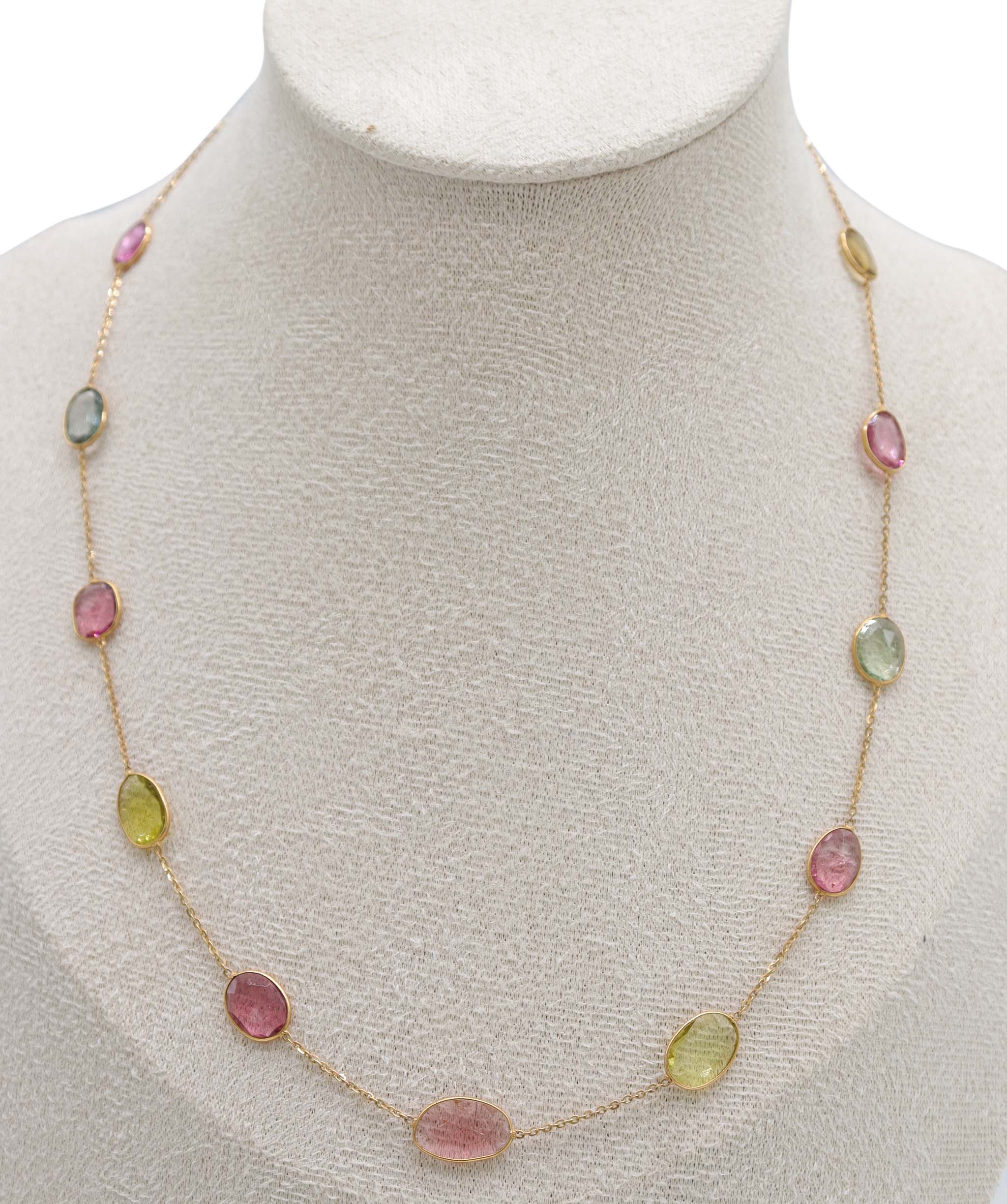 Luxury Promise 11.5ct Multi Colour Tourmaline Necklace in 18K Yellow Gold DXBCS5067