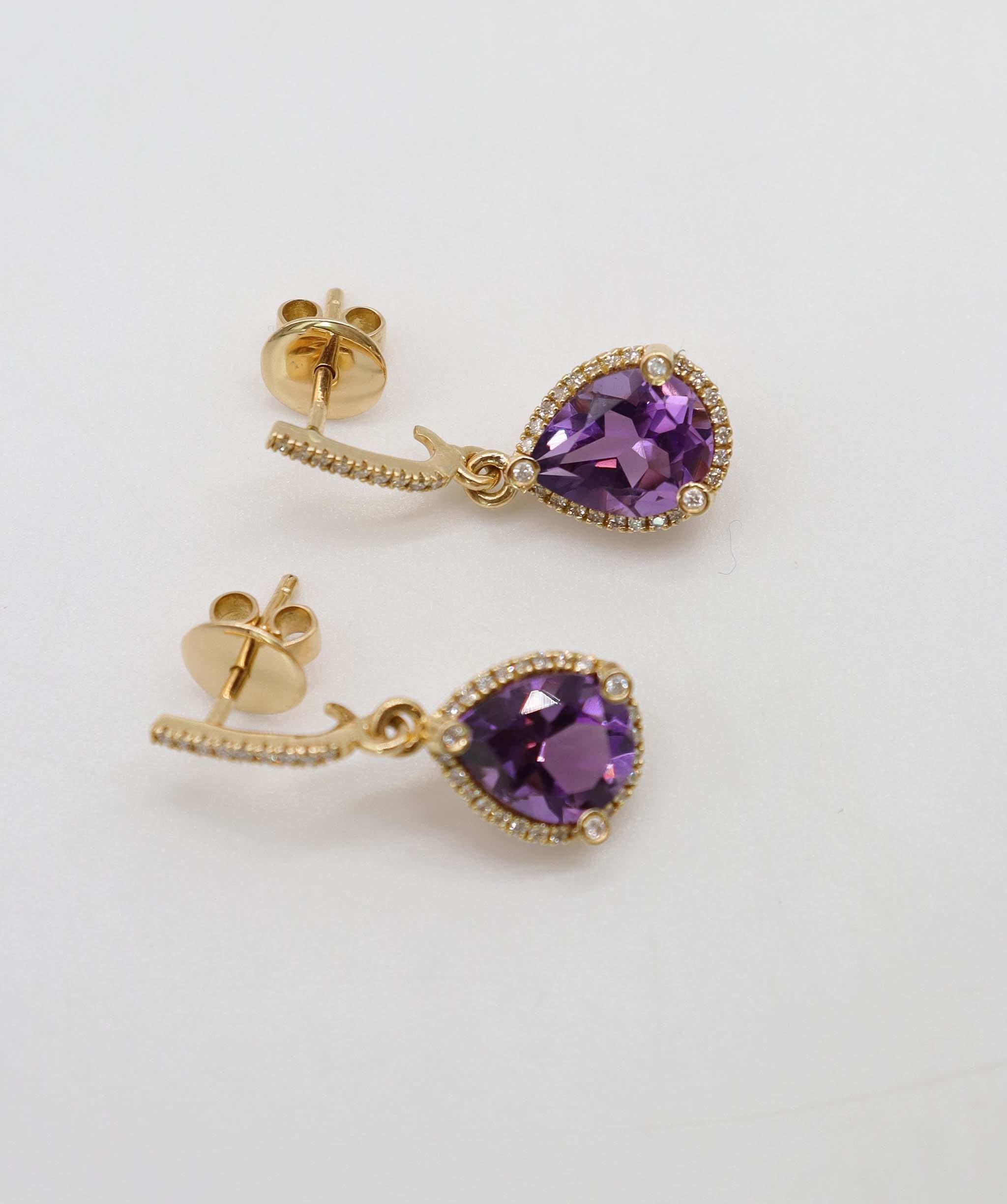 Luxury Promise 3.3ct Amethyst Diamond Drop Earrings in 18K Yellow Gold DXBCS5087