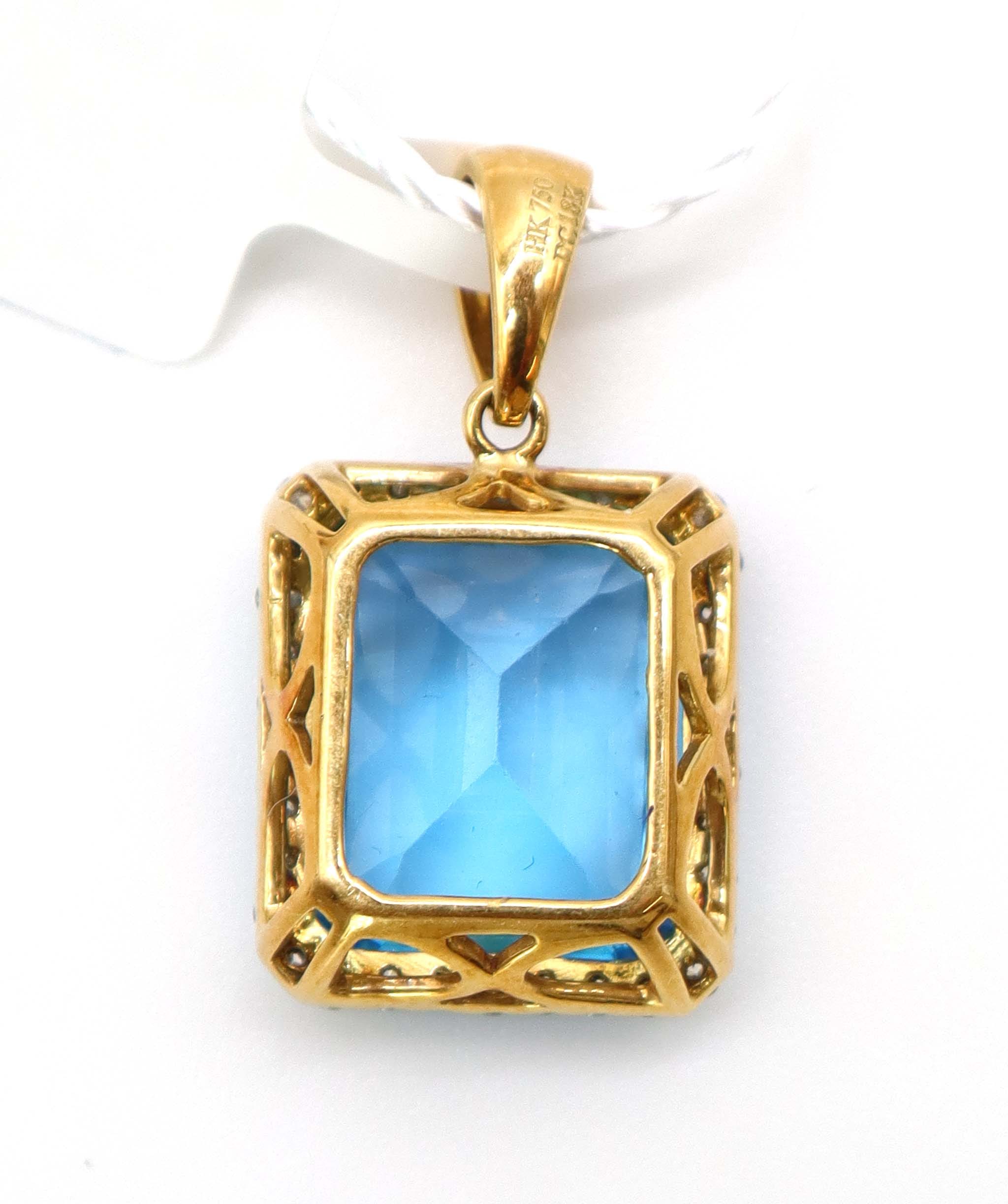 Luxury Promise 6.74ct Blue Topaz Diamond Pendant in 18K Yellow Gold DXBCS5078