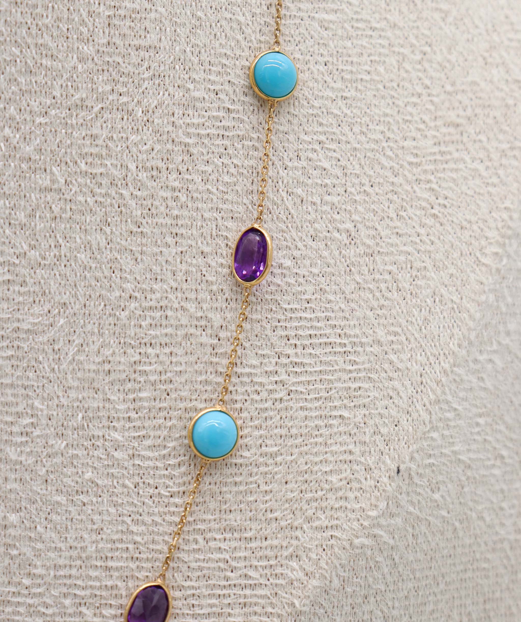 Luxury Promise 7.75ct Turquoise & Amethyst Necklace in 18K Yellow Gold DXBCS5070