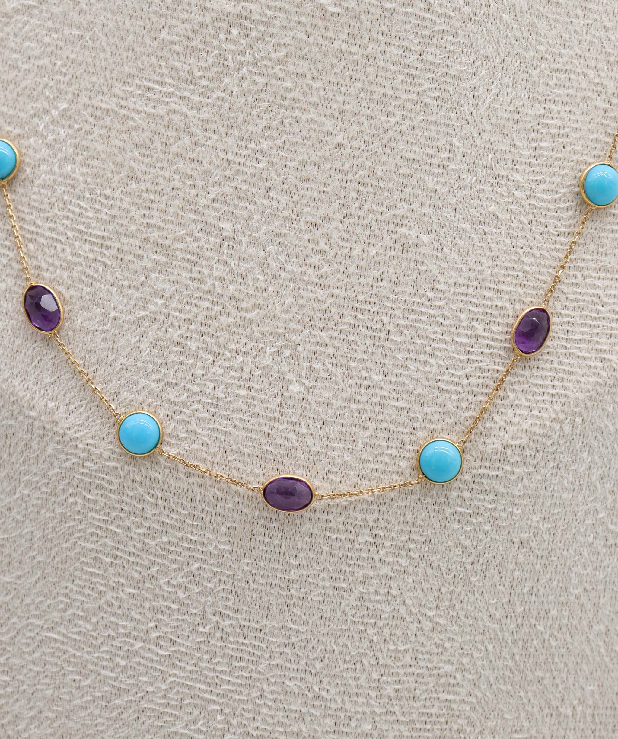 Luxury Promise 7.75ct Turquoise & Amethyst Necklace in 18K Yellow Gold DXBCS5070