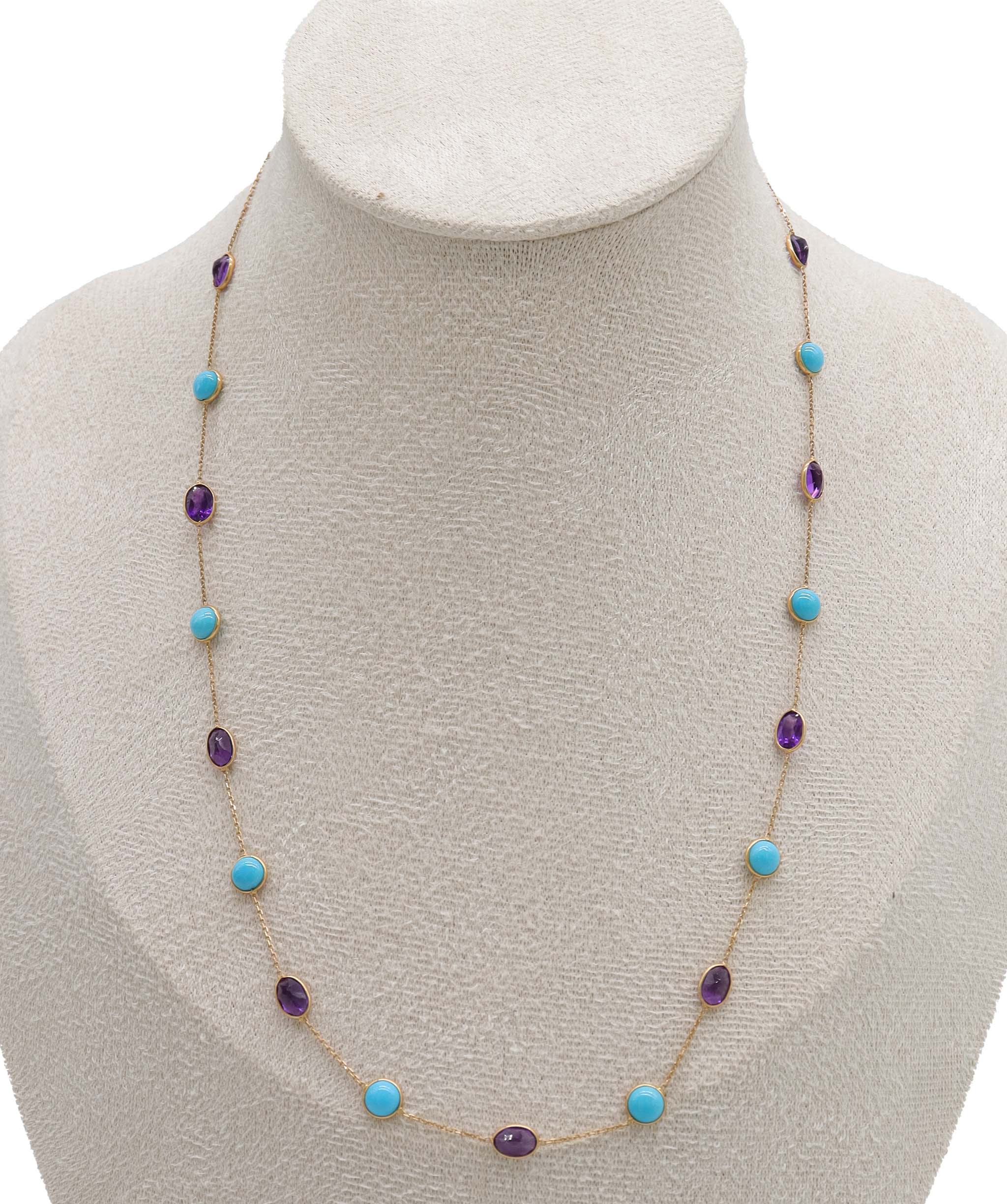 Luxury Promise 7.75ct Turquoise & Amethyst Necklace in 18K Yellow Gold DXBCS5070