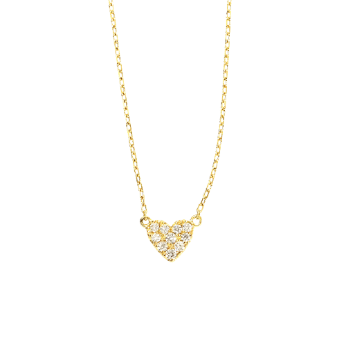 AHKAH Heart Pave Diamond 0.05ct Necklace 40cm K18 YG ASL8839