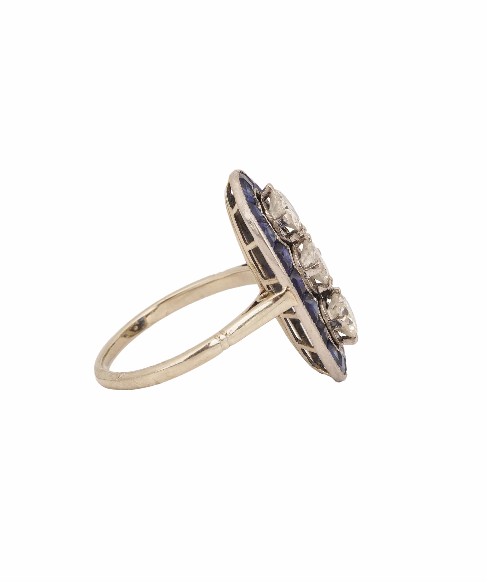 Luxury Promise Art Deco Calibre Sapphire and Diamond 3-Stone Oval Ring WA25222