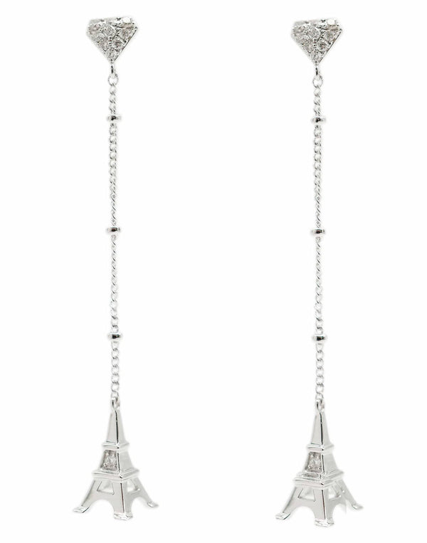 Luxury Promise Eiffel Tower 18K white gold diamond earrings AHC1332
