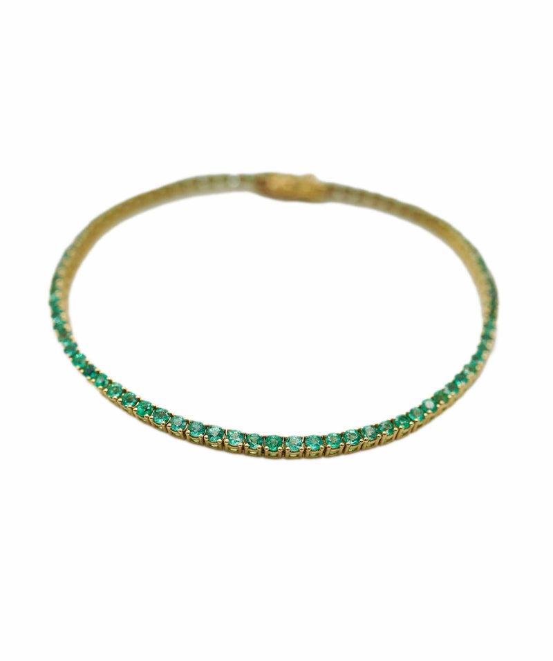 Luxury Promise Emerald tennis bracelet 18K Yellow gold 2.76 carats total circular-cut Zambian emeralds AHC1659