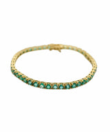 Luxury Promise Emerald tennis bracelet 18K Yellow gold 7.27 carats total circular-cut Zambian emeralds AHC1658