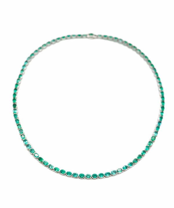 Luxury Promise Emerald tennis necklace 18K WG 12.48cts total AHC1553