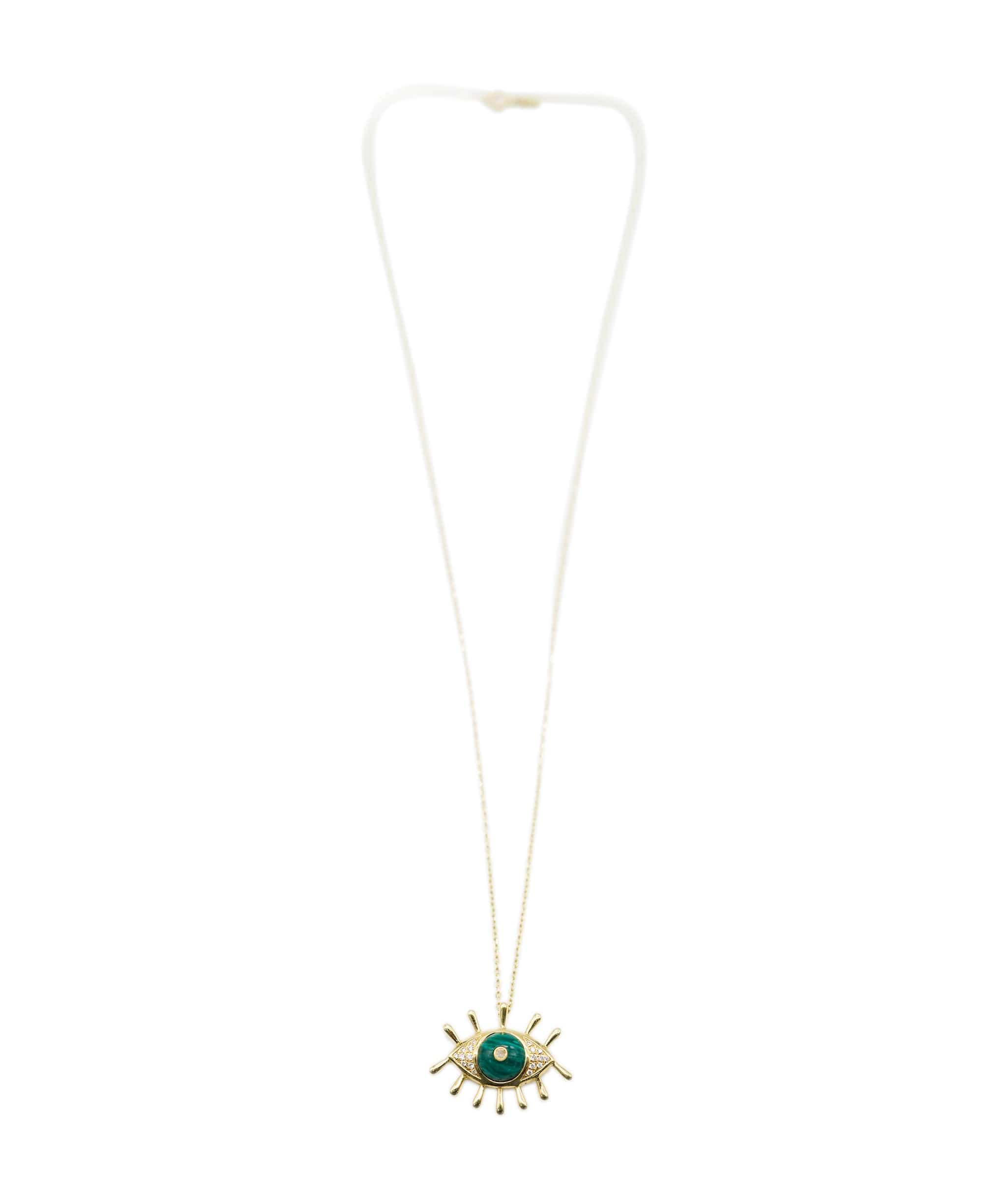 Luxury Promise Green Eye Resin Diamond Necklace Yellow gold ASC1924