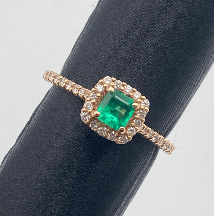 Luxury Promise K18 Emerald Ring E0.35 D0.31 3.7g US 8 53546