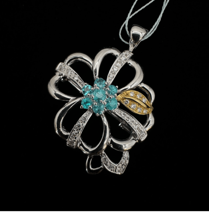 Luxury Promise K18/K18WG Paraiba pendant brooch, PRT0.37 D0.21, K14WG 6.1g, other appraisals. 54434