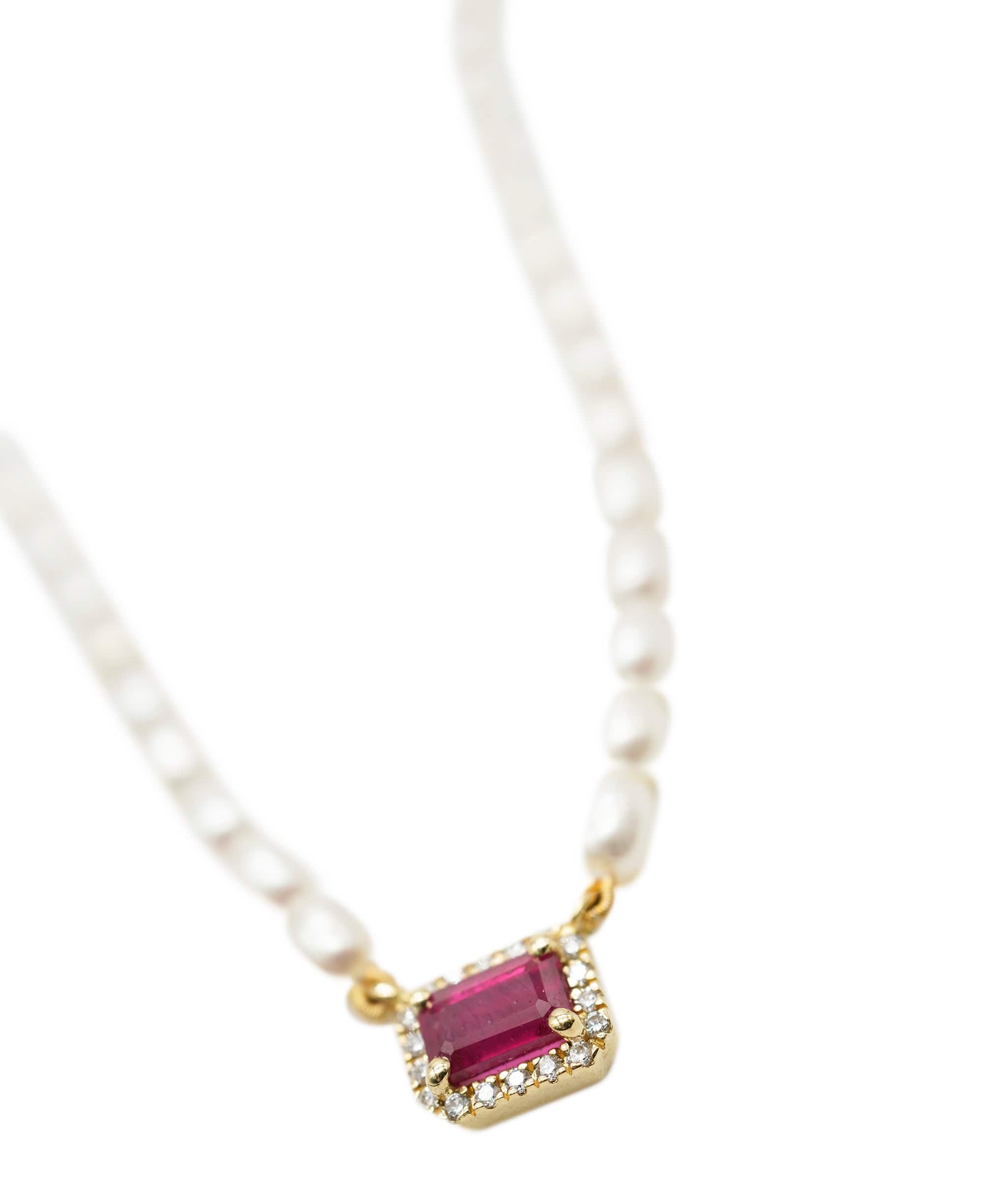 Luxury Promise Necklace Cleopatra Pearls  and Ruby ASL10081