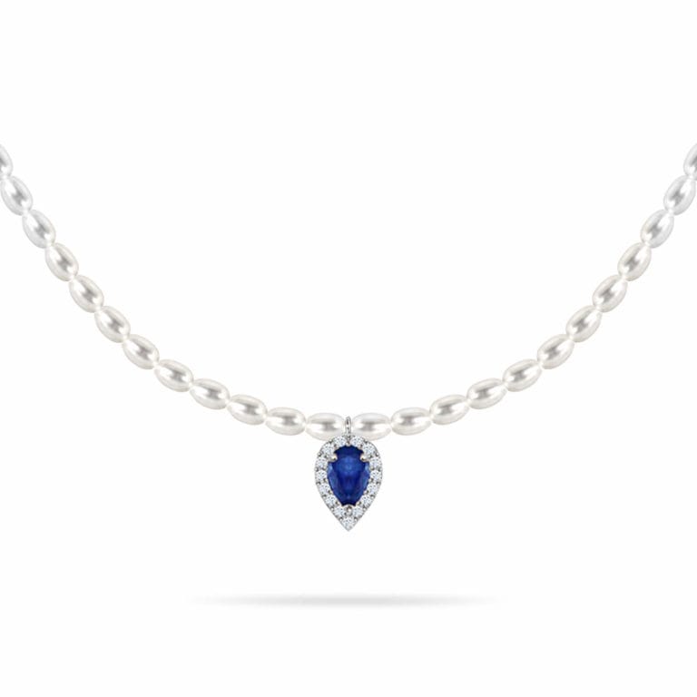 Luxury Promise Necklace Empress Pearls 18K Gold, Diamonds & Precious Stones – Sapphire Pearl ASL10078