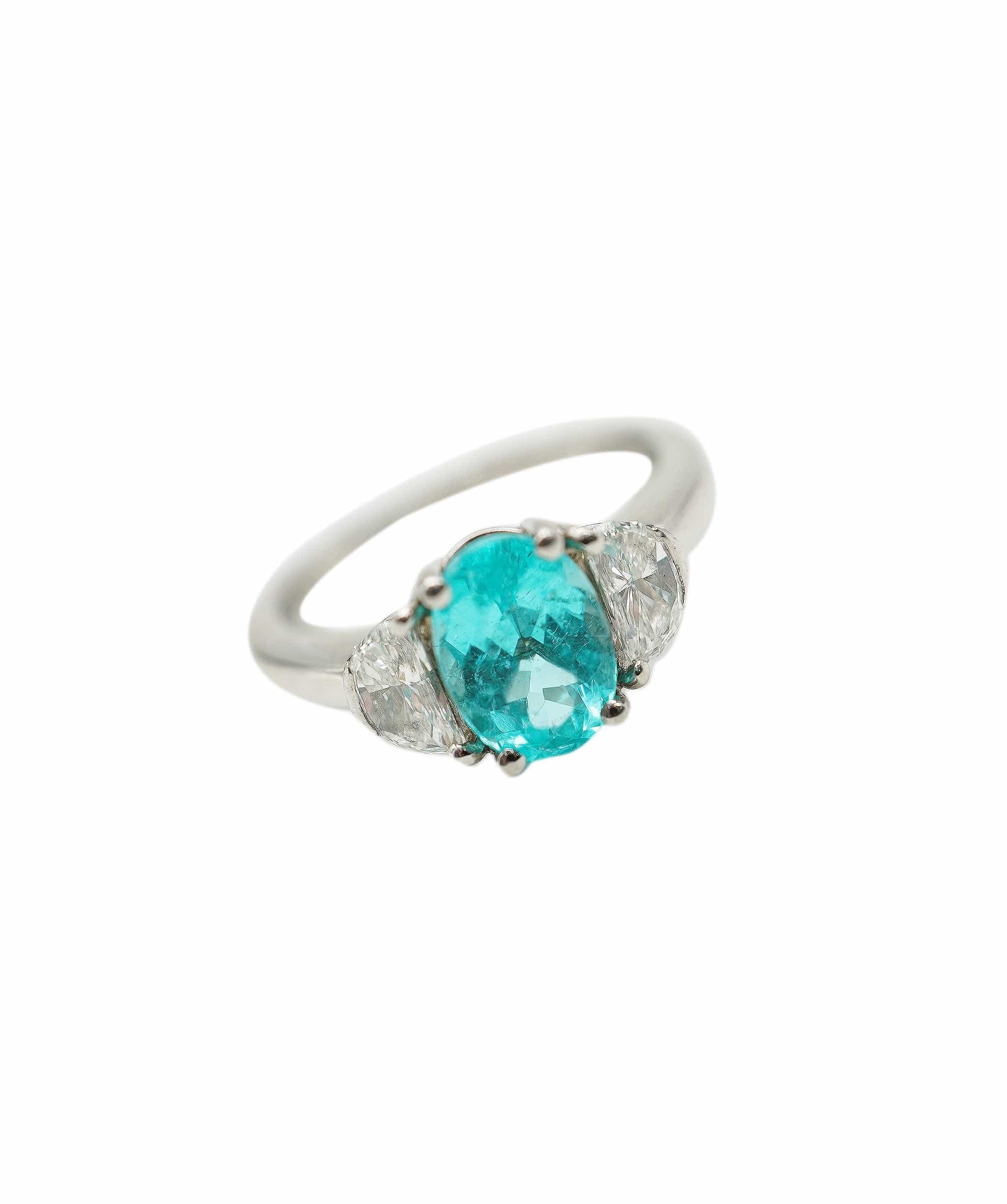 Luxury Promise Paraiba tourmaline (1.70cts) and diamond (0.75cts total) platinum ring AHC1480