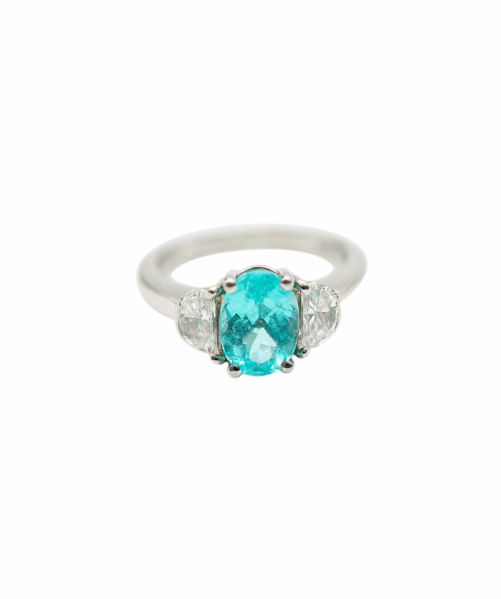 Luxury Promise Paraiba tourmaline (1.70cts) and diamond (0.75cts total) platinum ring AHC1480