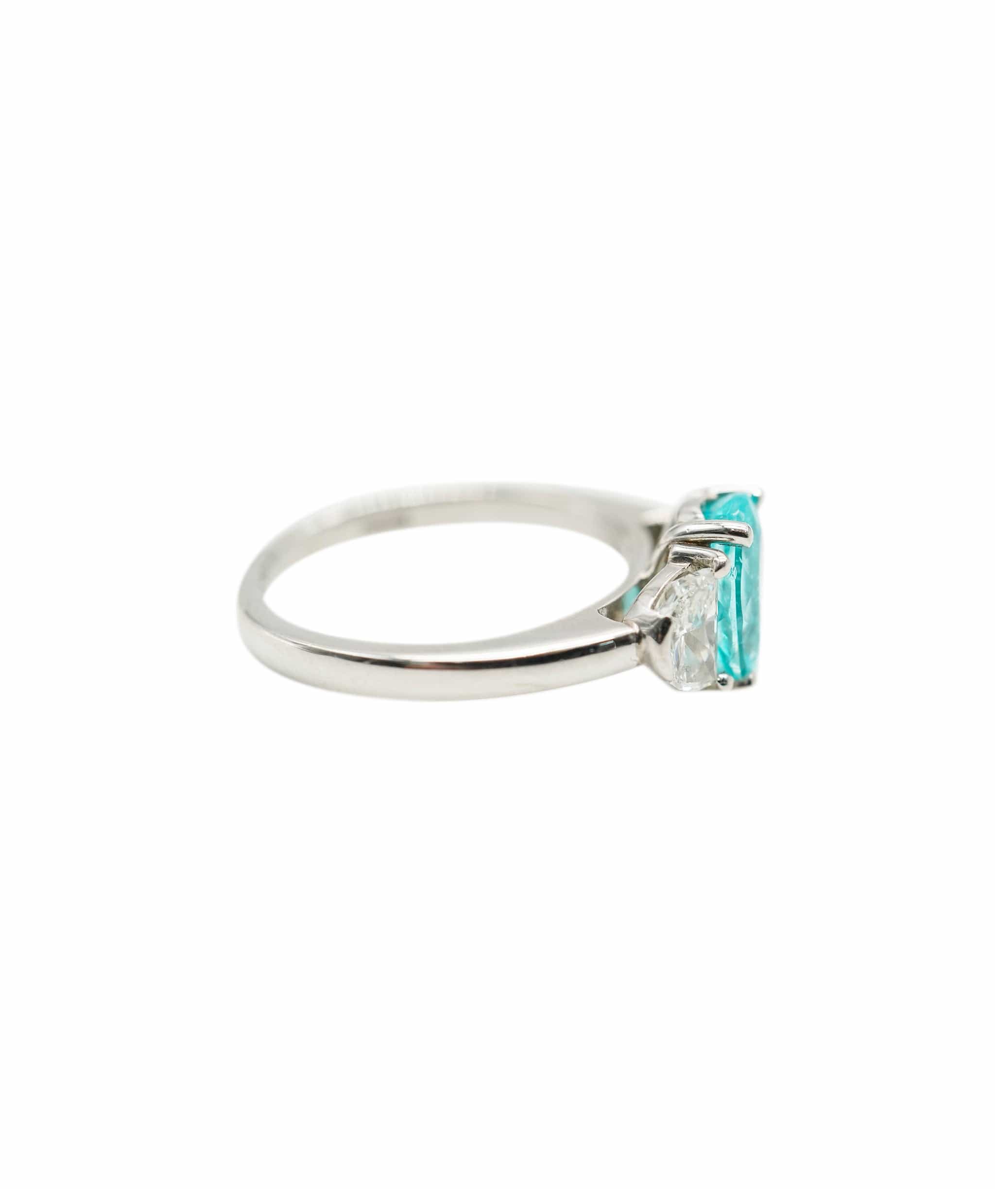 Luxury Promise Paraiba tourmaline (1.70cts) and diamond (0.75cts total) platinum ring AHC1480