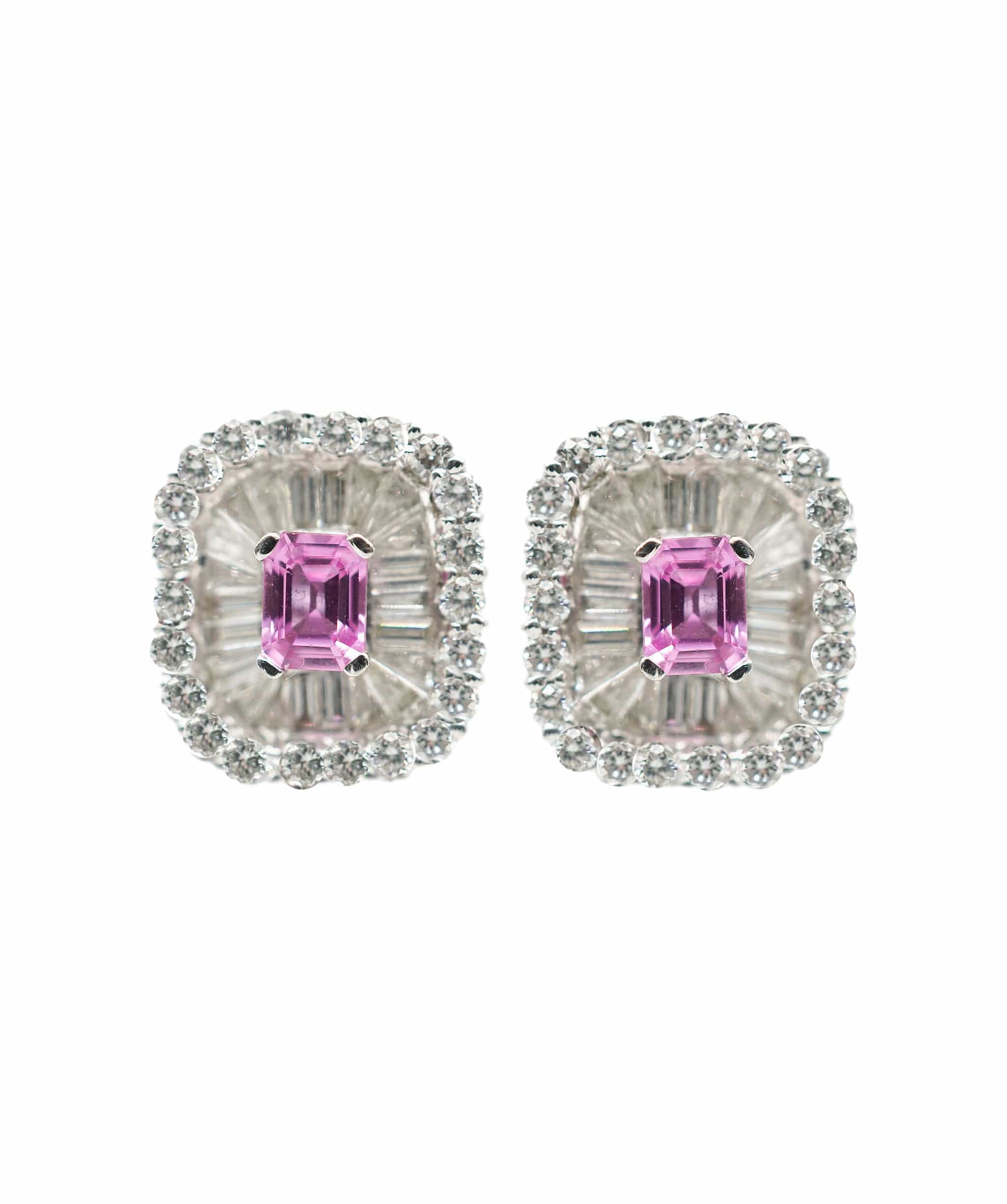 Luxury Promise Pink sapphire and diamond cluster earrings 18K WG AHC1476
