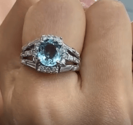 Luxury Promise PT900 Aquamarine Ring AQ 1.62 DA 0.905 10.9g Center 25-32441-0