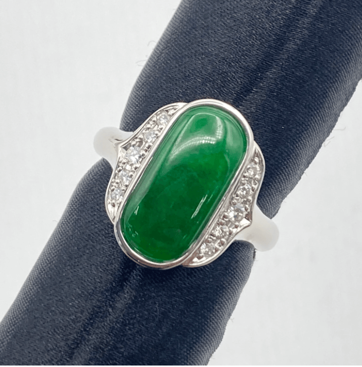 Luxury Promise Pt900 Jade Ring JD1.64 D0.14 9.6g GRJ US 7 53109