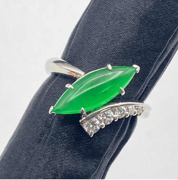 Luxury Promise Pt900 Jade Ring JD2.183 D0.26 7.1g GRJ US 6.5 53101