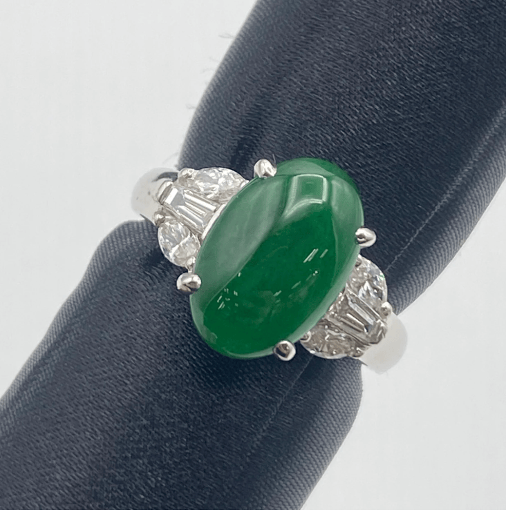 Luxury Promise Pt900 Jade Ring JD3.218 D0.47 7.3g GRJ US 5 53104