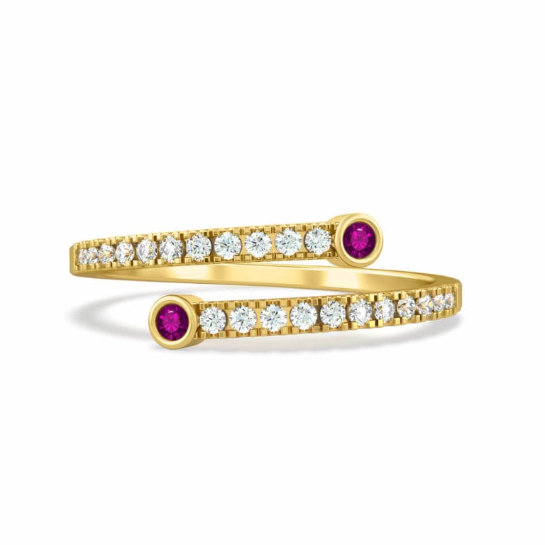 Luxury Promise Ring Skinny Snake Precious Stone, 18K Gold and Diamonds - Pink Sapphire ASL10085