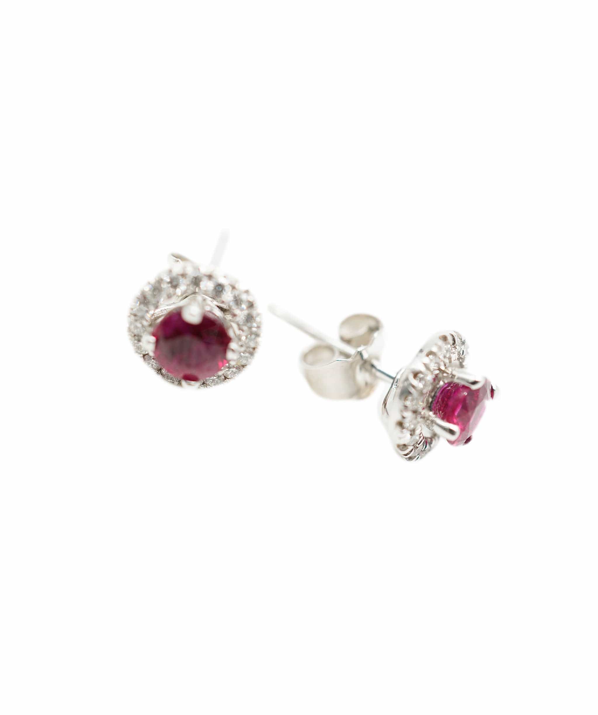 Luxury Promise Ruby earstuds with diamond halo jackets AHC1487