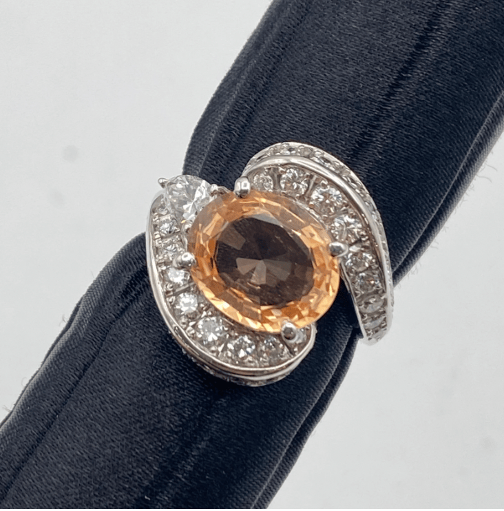Luxury Promise Sri Lanka Pt900 Orange Sapphire Ring, No Heat, OS3.27, D0.278, D1.08, 8.9g, GIA certified. US 6 55609
