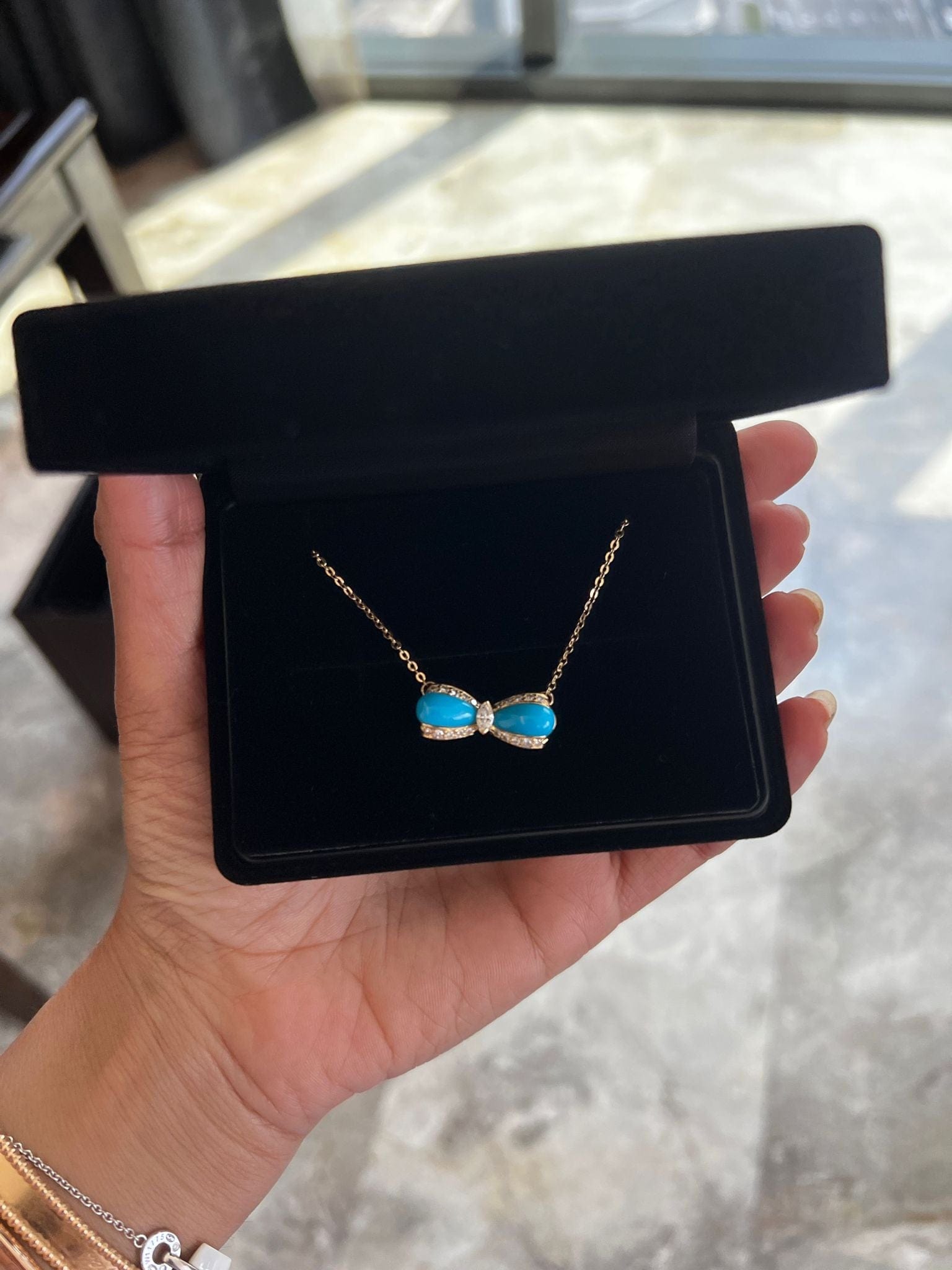 Luxury Promise Turquoise Bow Necklace AVC1486