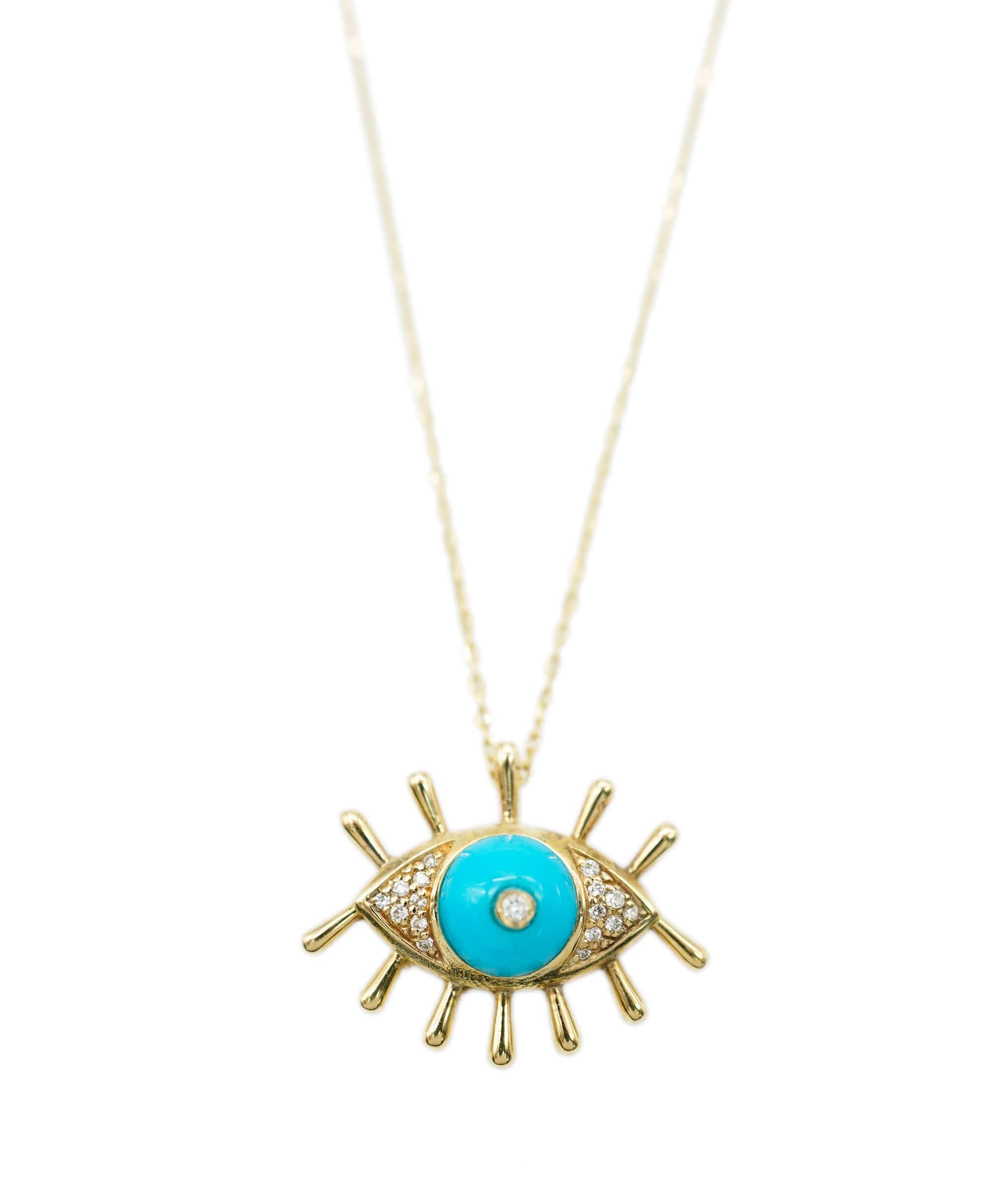 Luxury Promise Turquoise Eye Resin Diamond Necklace 18K Yellow gold ASC1923