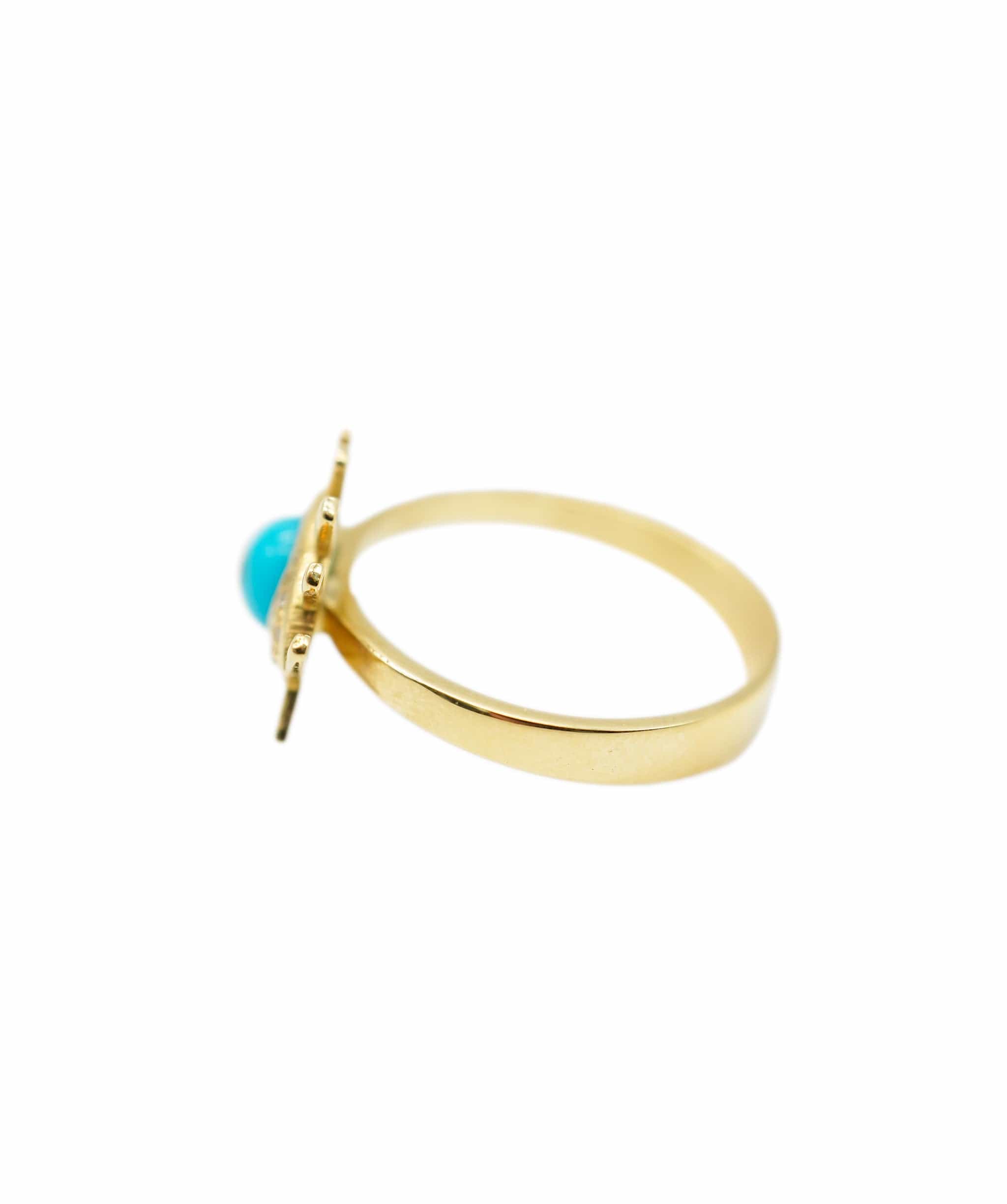 Luxury Promise Turquoise Eye Resin Diamond Ring 18K Yellow gold ASC1921