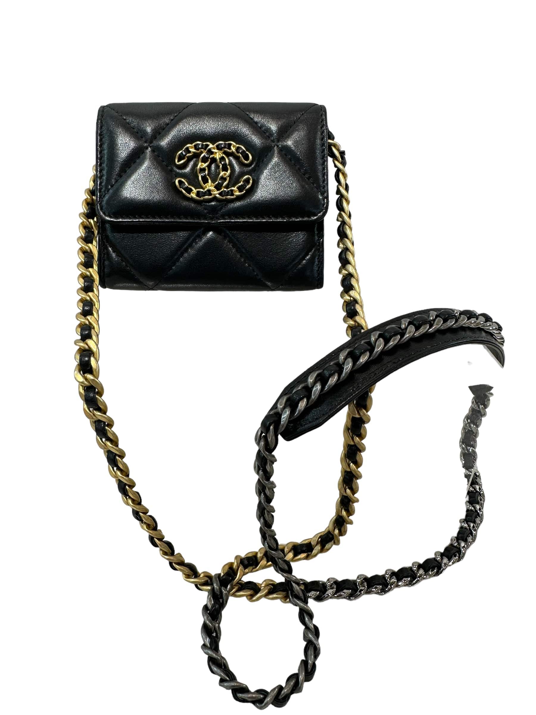 chanel 19 wallet on chain black