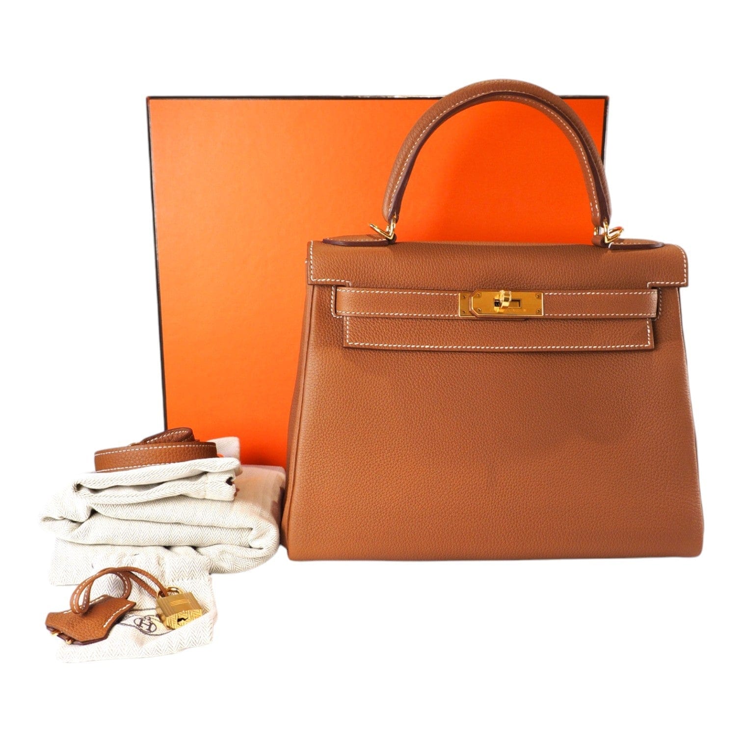 Luxury Promise Hermes Kelly 28cm Gold with GHW Togo Retourne - Full Set - Unused