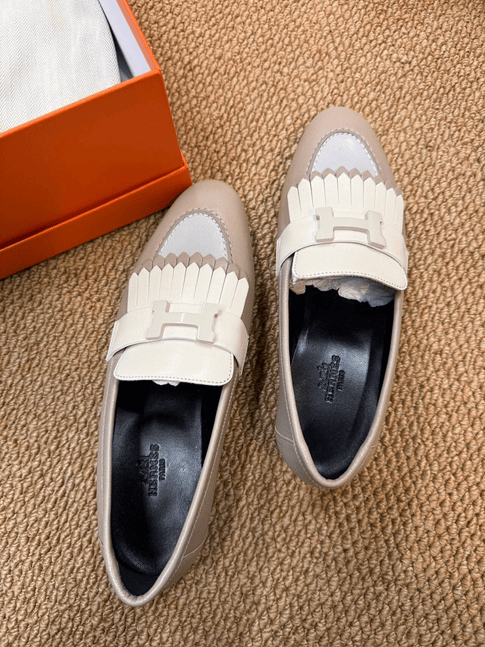 Luxury Promise Hermès Beige Fringe Loafersn size 37.5