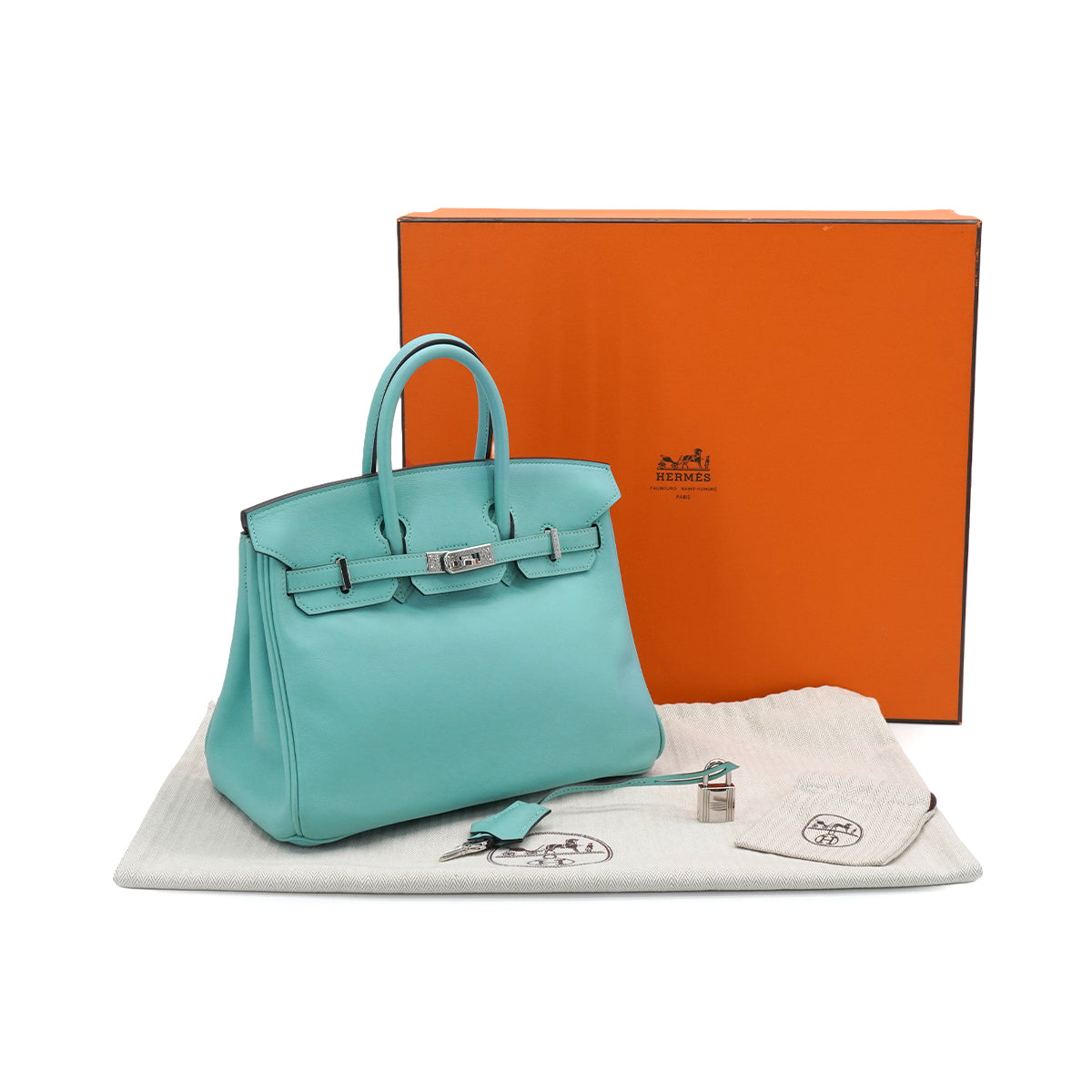 LUXURY PROMISE HERMES BIRKIN 25 BLUE ATOLL VEAU SWIFT HAND BAG 2015 T STAMP PALLADIUM HARDWARE 90343018