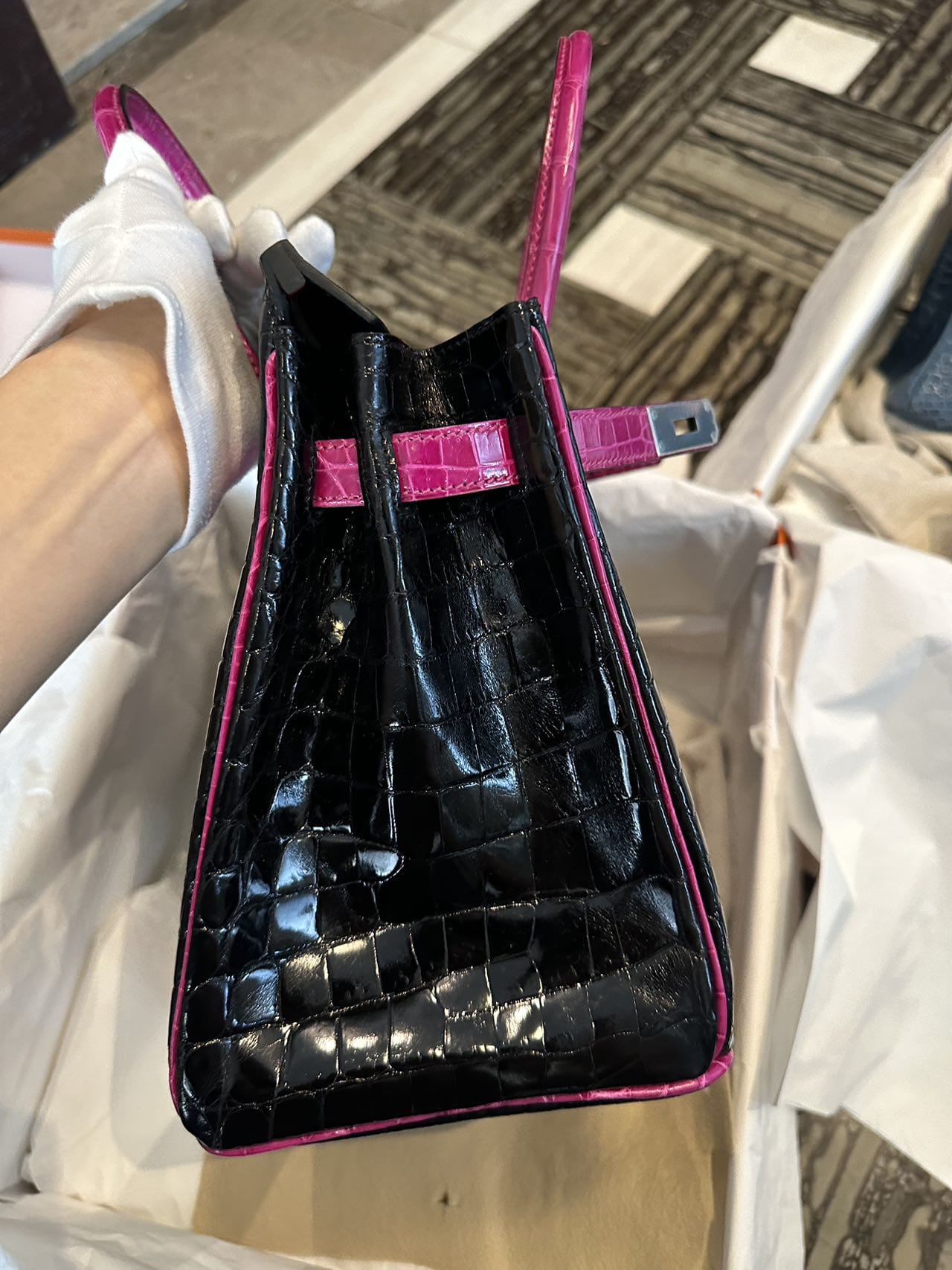 LUXURY PROMISE Hermès Birkin 30 Touch Black & J5 Shiny Crocodile Skin Palladium Hardware