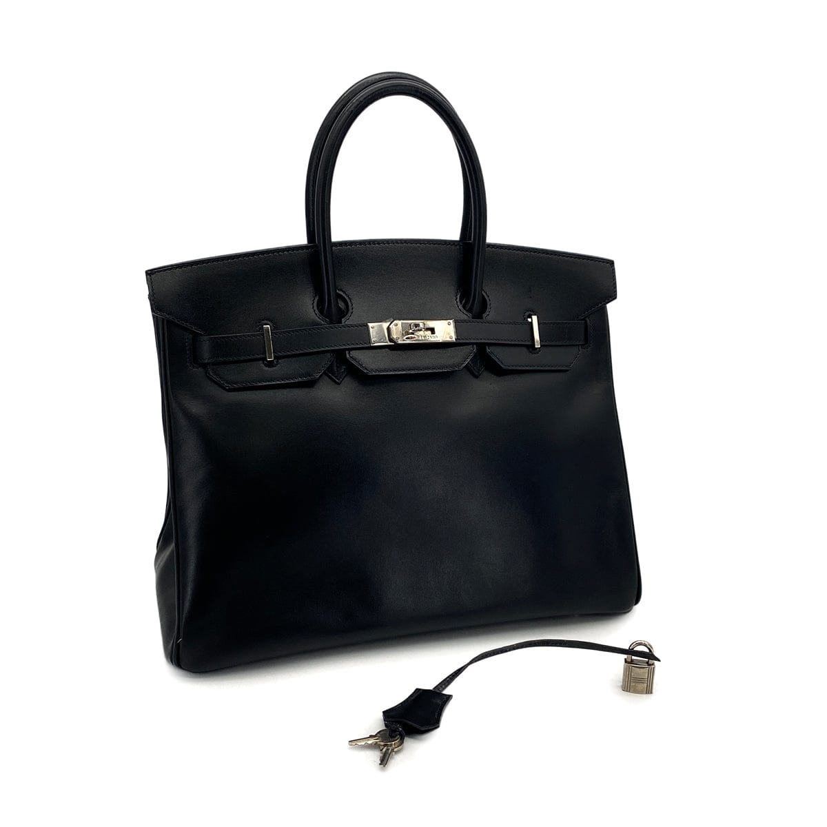 Luxury Promise HERMES BIRKIN 35 BLACK BOXCALF HAND BAG 2002 SQUARE F PALLADIUM HARDWARE 90323080