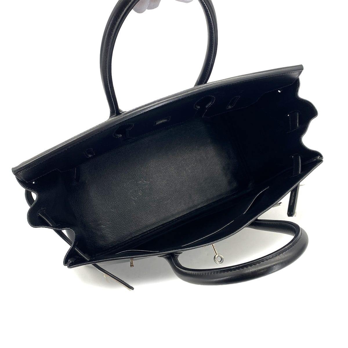 Luxury Promise HERMES BIRKIN 35 BLACK BOXCALF HAND BAG 2002 SQUARE F PALLADIUM HARDWARE 90323080