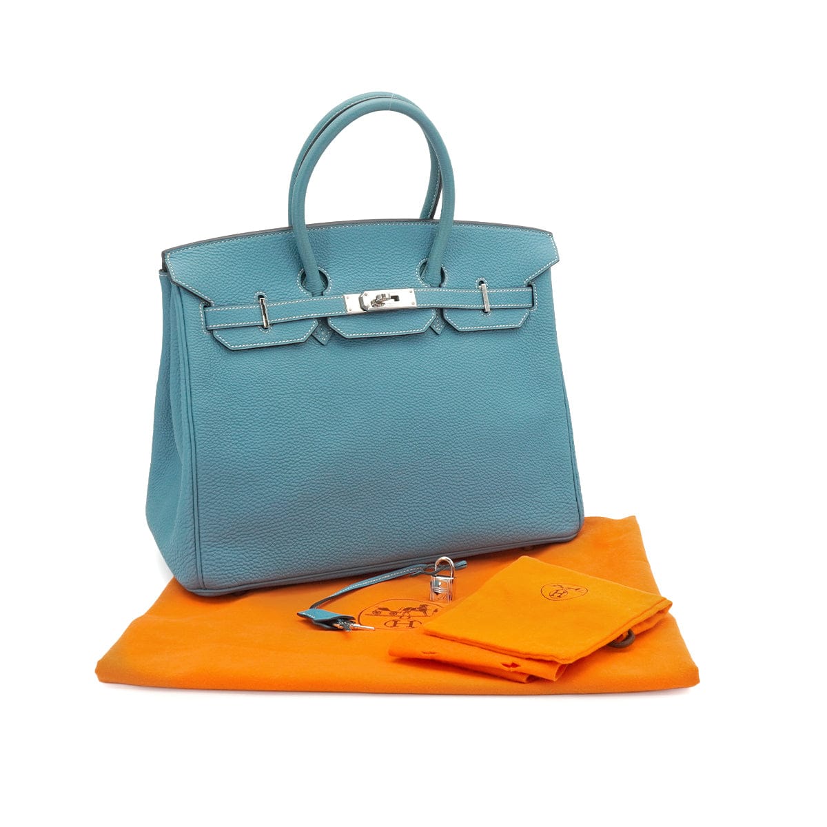 LUXURY PROMISE HERMES BIRKIN 35 BLUE JEAN TOGO HAND BAG 2004 SQUARE H PALLADIUM HARDWARE 90342735