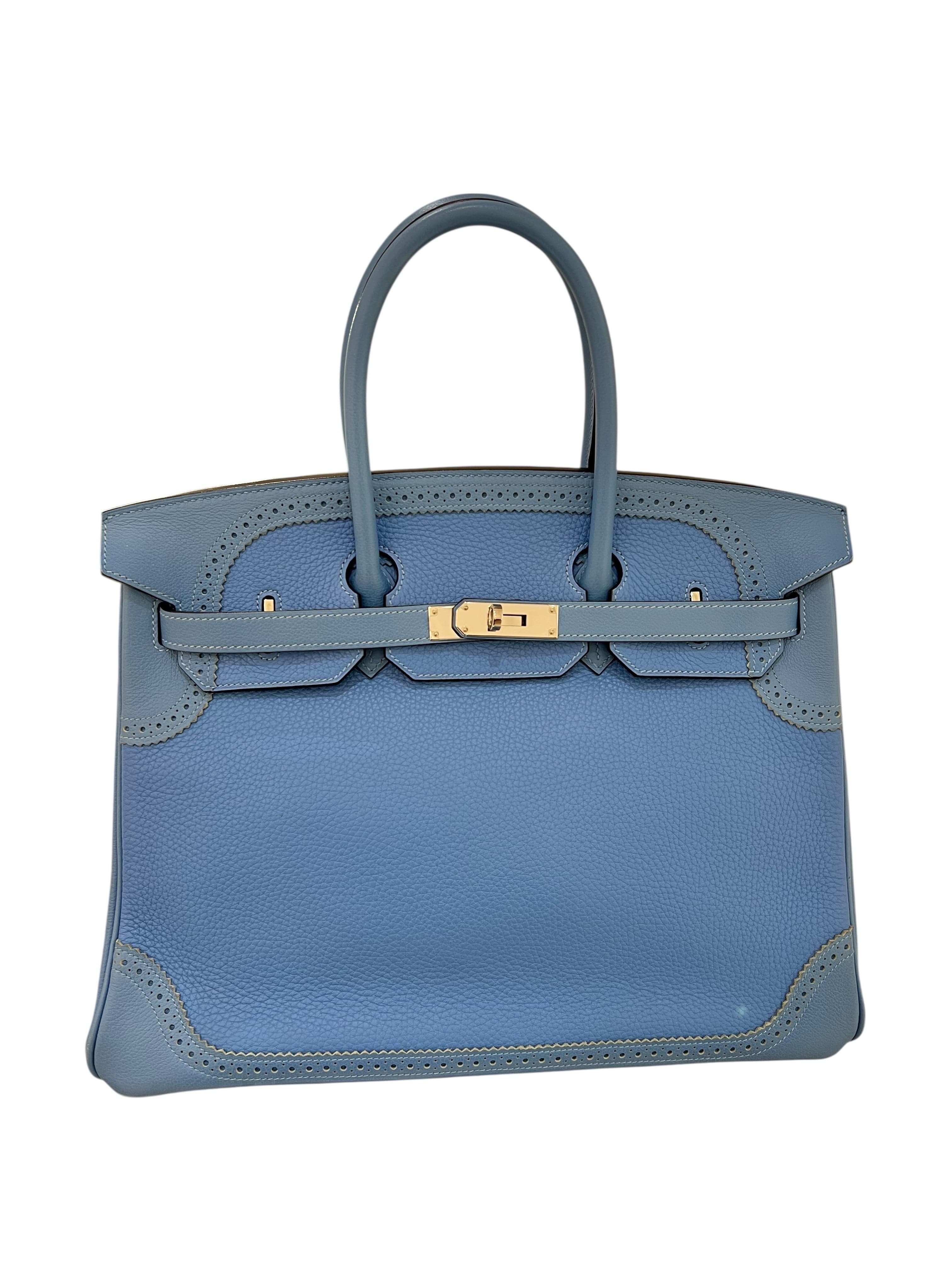 Luxury Promise Hermes Birkin 35 Ghillies Blue Paradise Togo Swift PHW #X SKC8318H