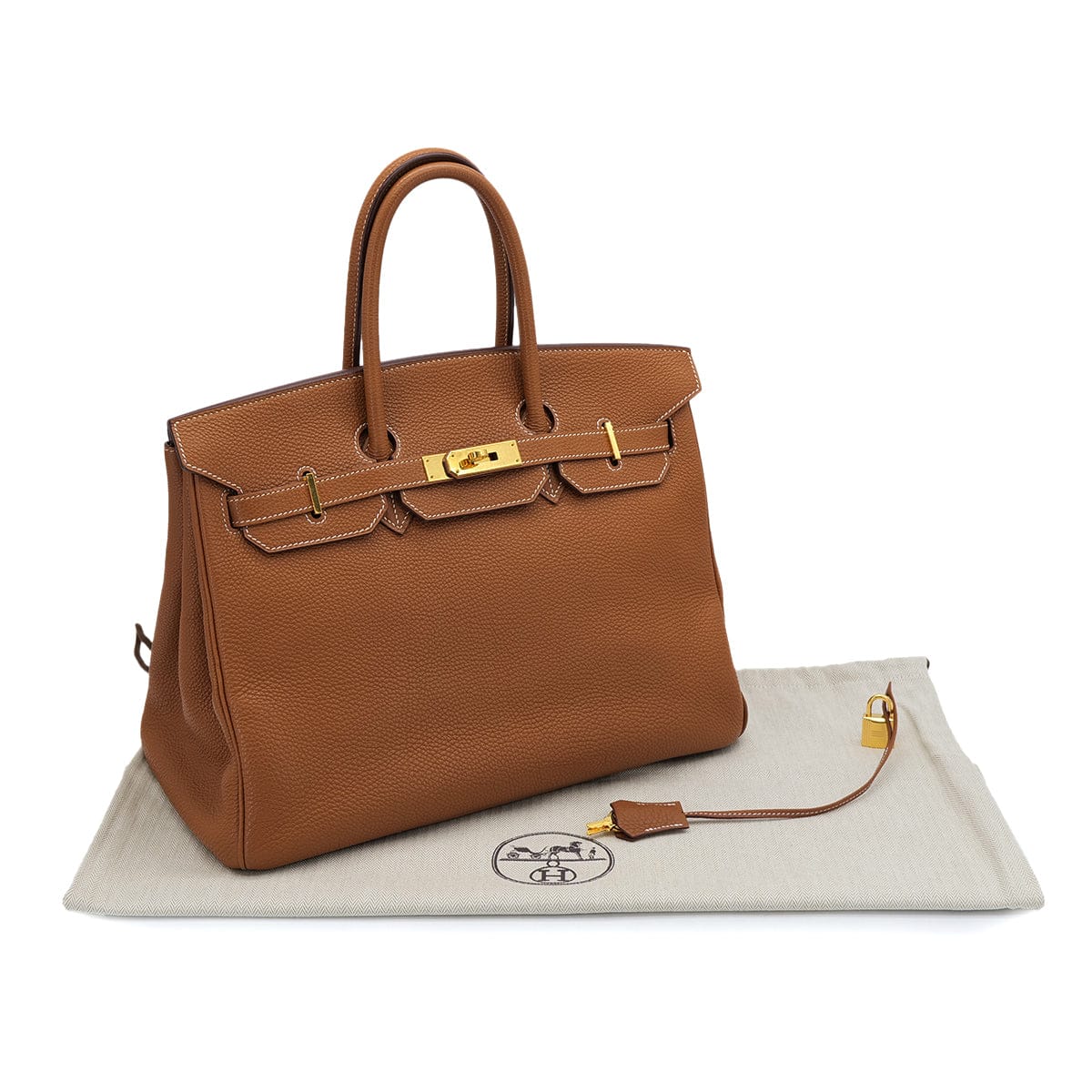 LUXURY PROMISE HERMES BIRKIN 35 GOLD TOGO HAND BAG 2006 SQUARE J GOLD HARDWARE 90325632