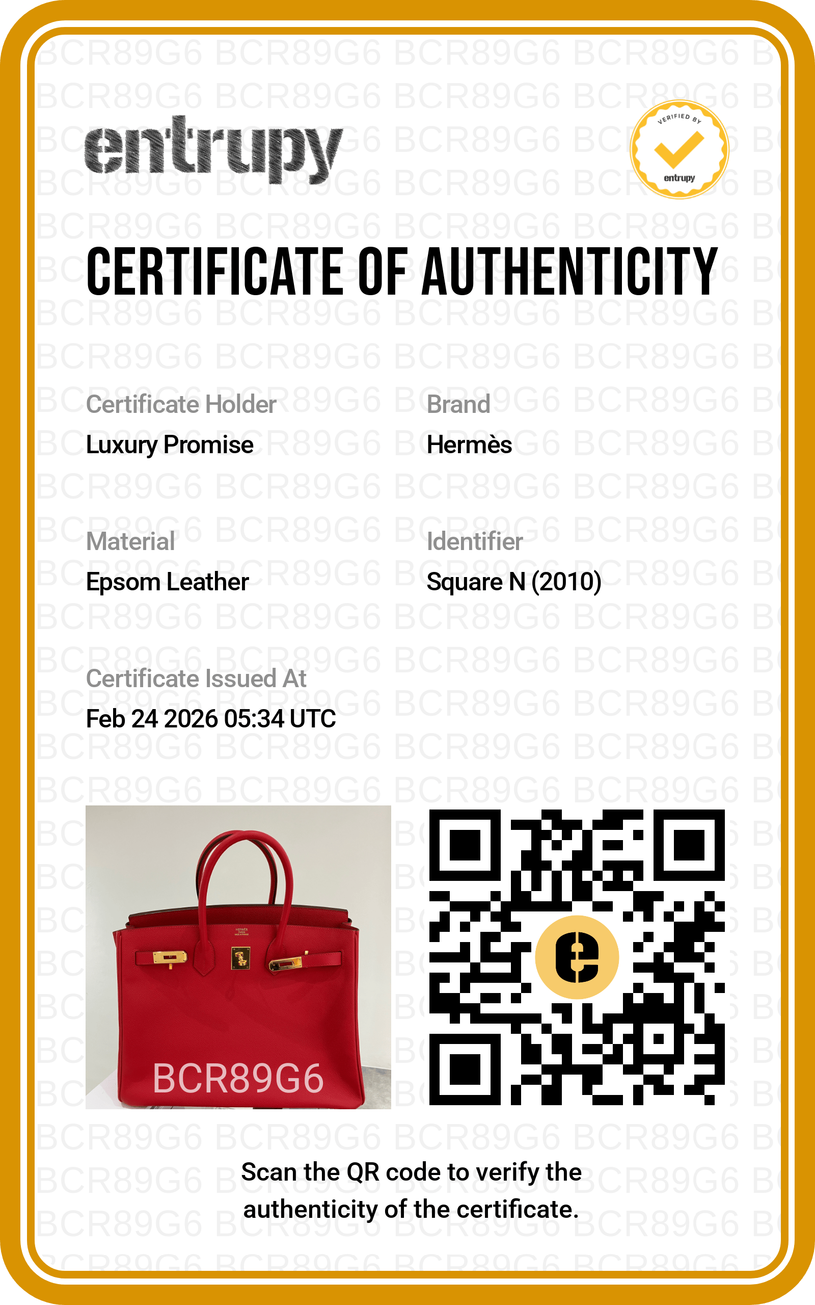 Luxury Promise Hermes Birkin 35 Rouge Vif Epsom GHW #N Square SKCH4129