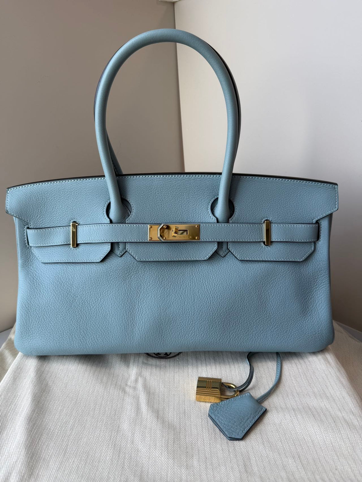 LUXURY PROMISE Hermès Blue Birkin Shoulder Bag GHW Square M