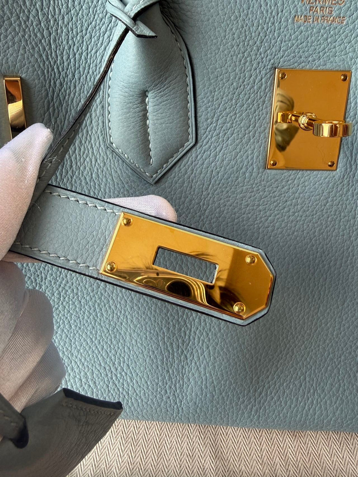 LUXURY PROMISE Hermès Blue Birkin Shoulder Bag GHW Square M