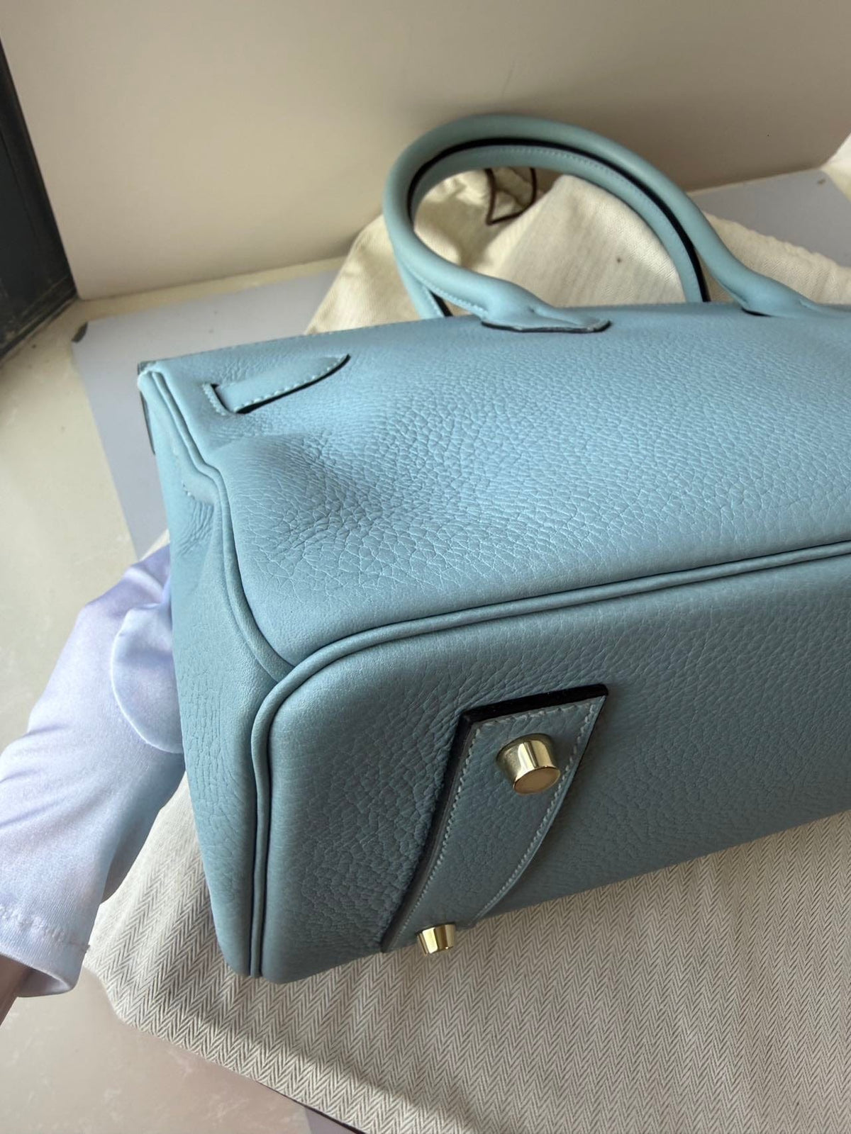 LUXURY PROMISE Hermès Blue Birkin Shoulder Bag GHW Square M