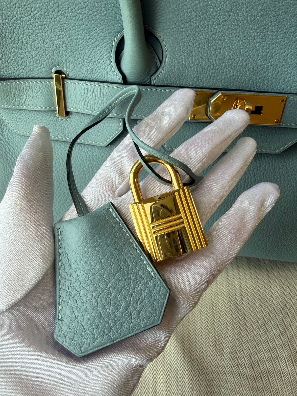 LUXURY PROMISE Hermès Blue Birkin Shoulder Bag GHW Square M